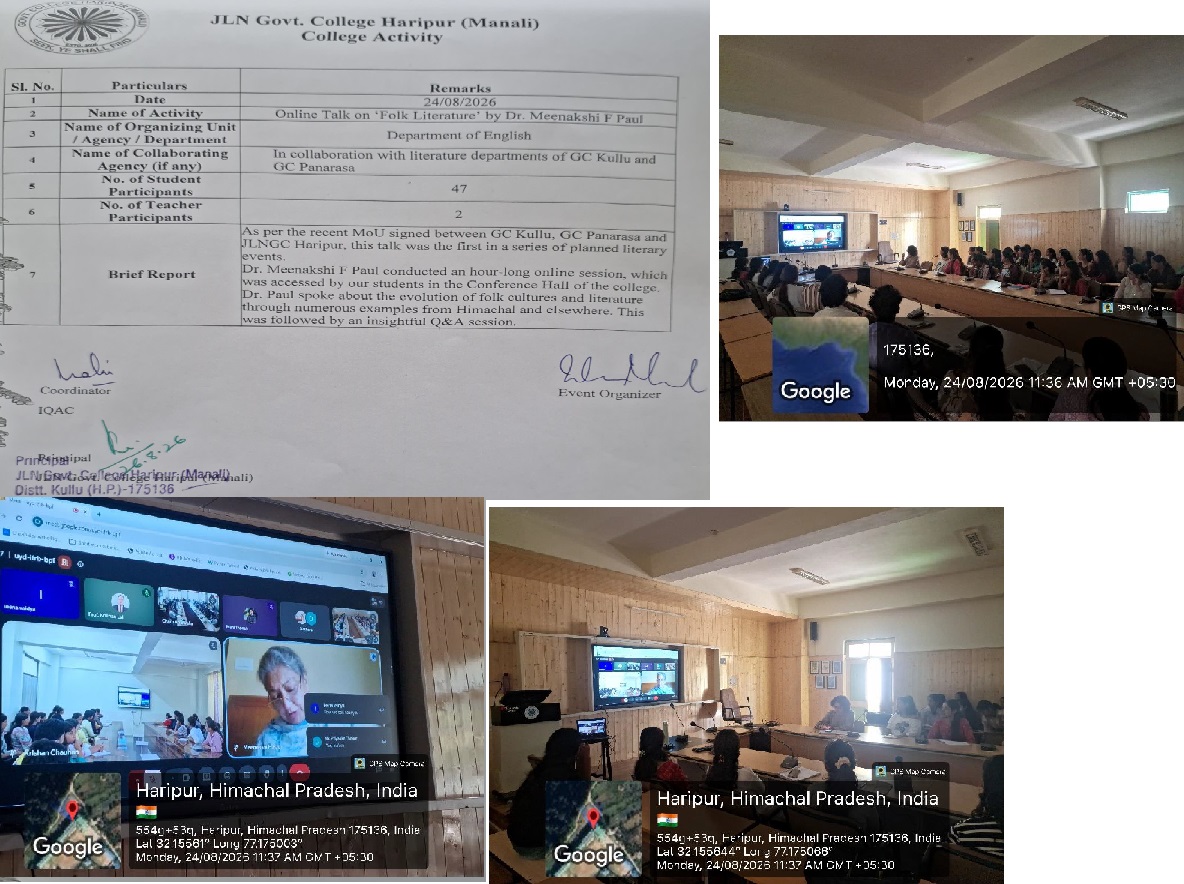Online Talk on 'Folk Literature' by Dr. Meenakshi F Paul
